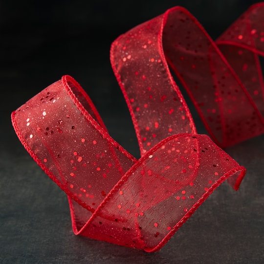 12 Pack: 1.5" x 3yd. Sheer Wired Glitter Ribbon by Celebrate It®
